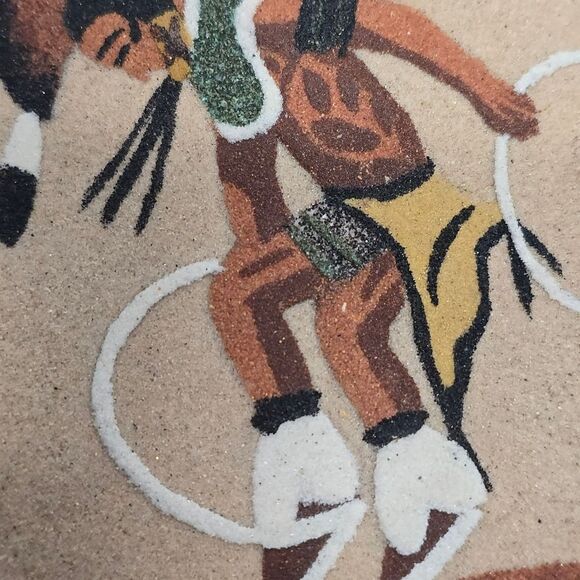 Vintage Native American Navajo Sand Painting HOOP DANCER Wall Plaque Folk Art - Picture 3 of 9